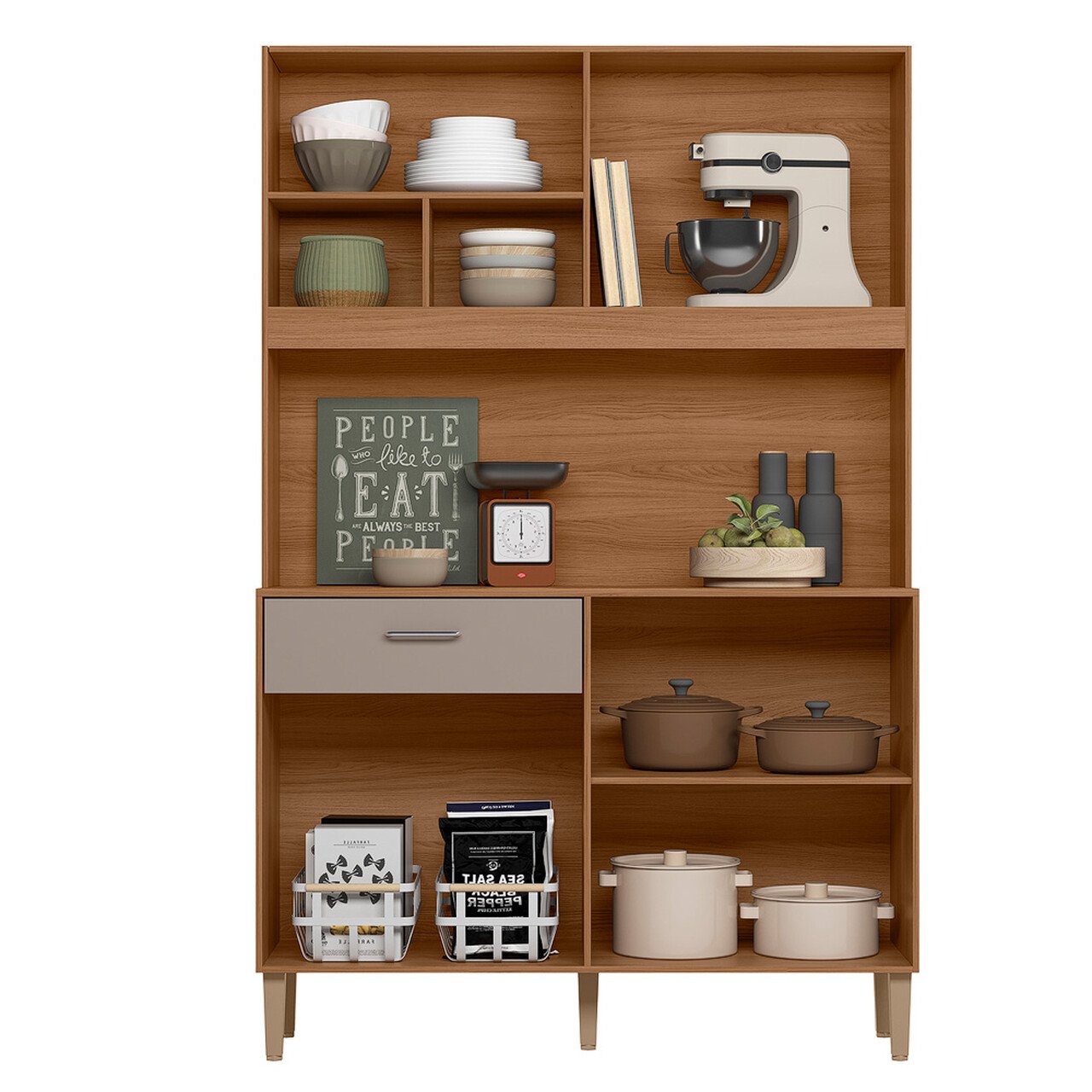 Armário Cozinha Compacta Erva Doce 120 - Ipê / Fendy - Jolear Móveis