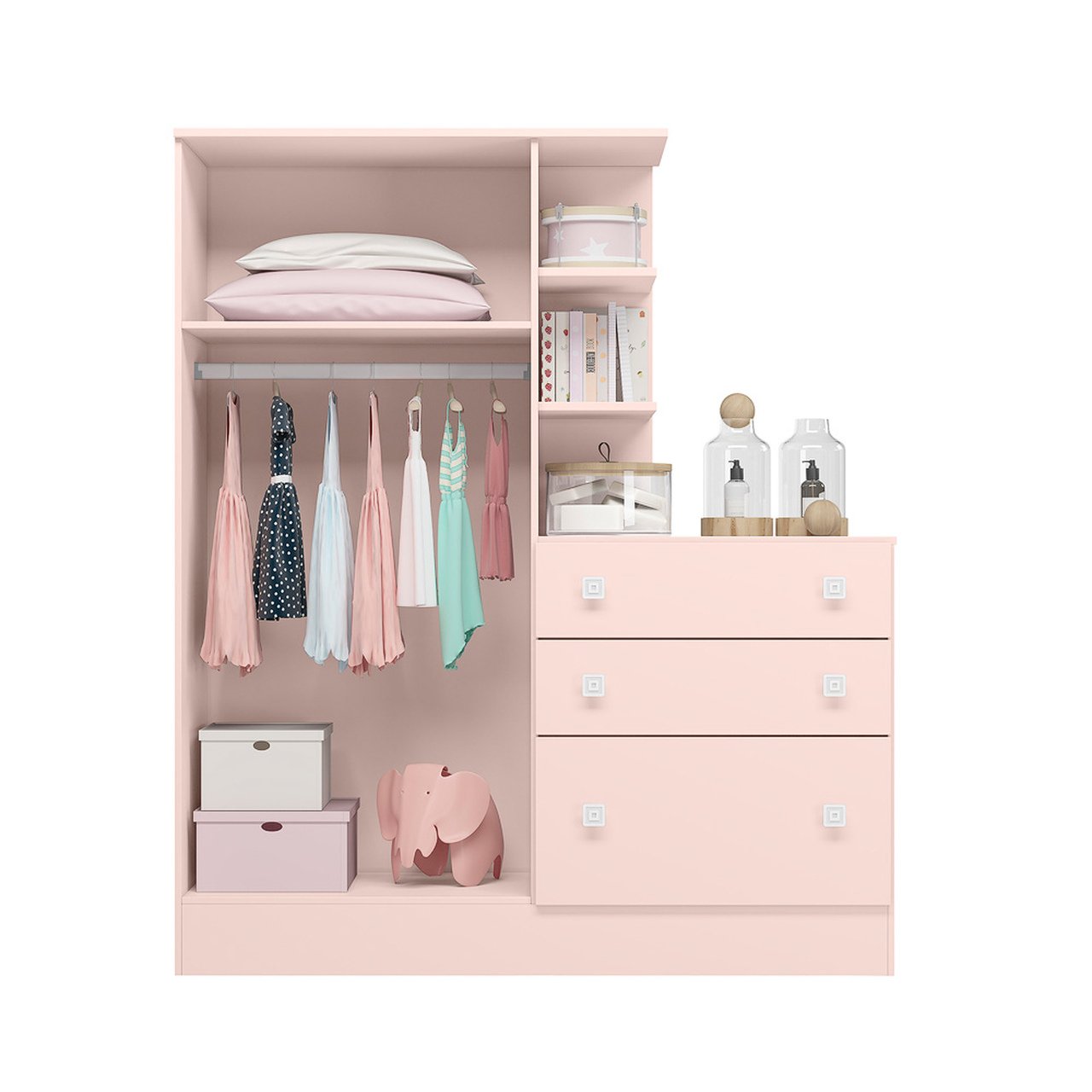 Módulo Guarda-Roupa C/ Cômoda Doce Sonho 4070 - Rosa - Jolear Móveis