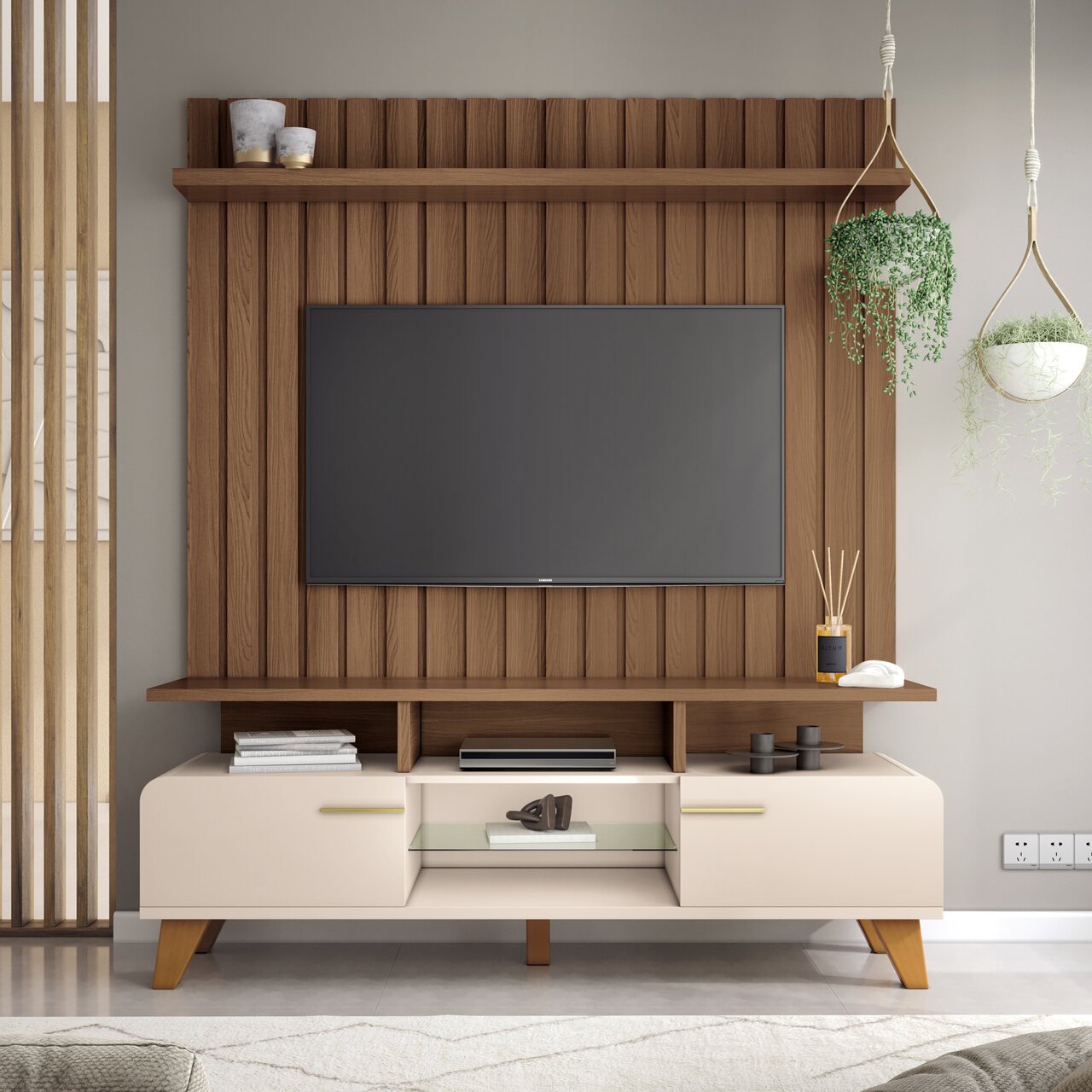 Painel Suspenso Ripado Link 1.6 C/ Rack Bancada Essenza 1.6 - Off