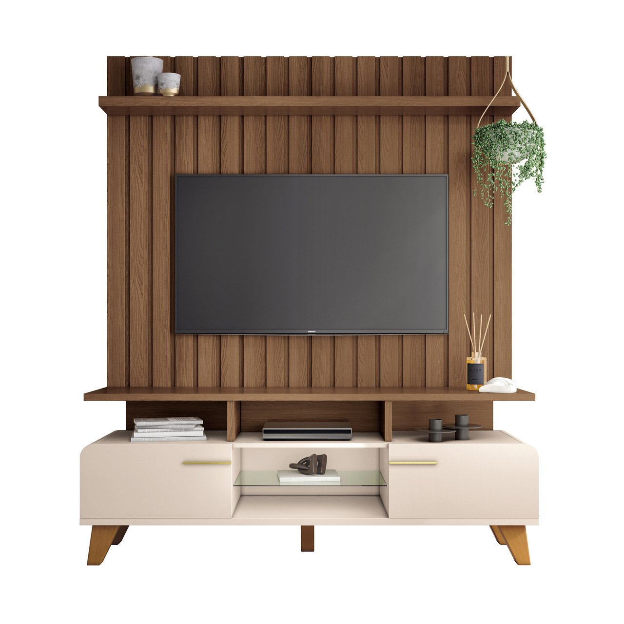 Painel Suspenso Ripado Link 1.6 C/ Rack Bancada Essenza 1.6 - Off