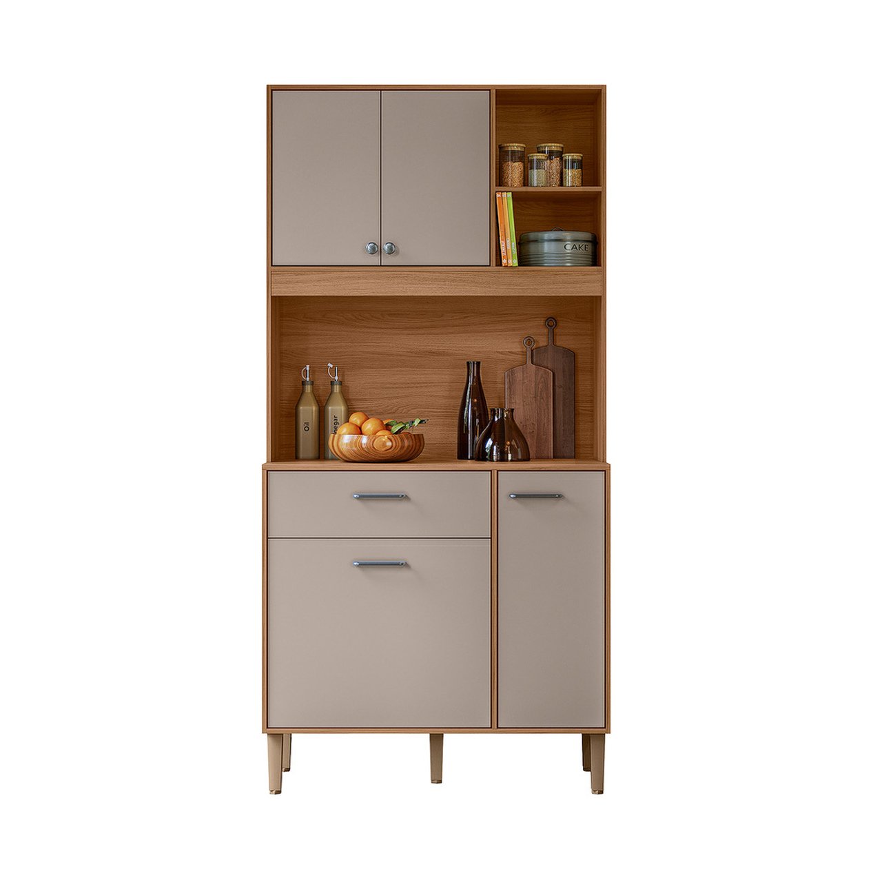 Armário Cozinha Compacta Erva Doce 90 - Ipê / Off White Cristal